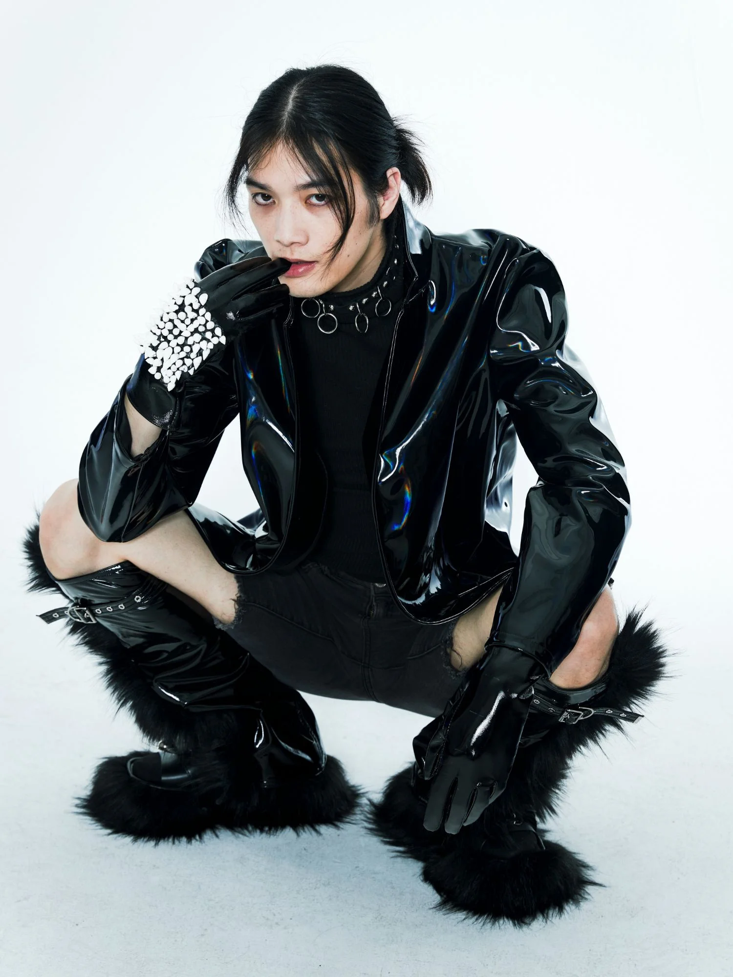 Sunken SINKing | Net Series Rivet/fauxfur Legcovers Fur Rivet Patent Leather Leg Cover