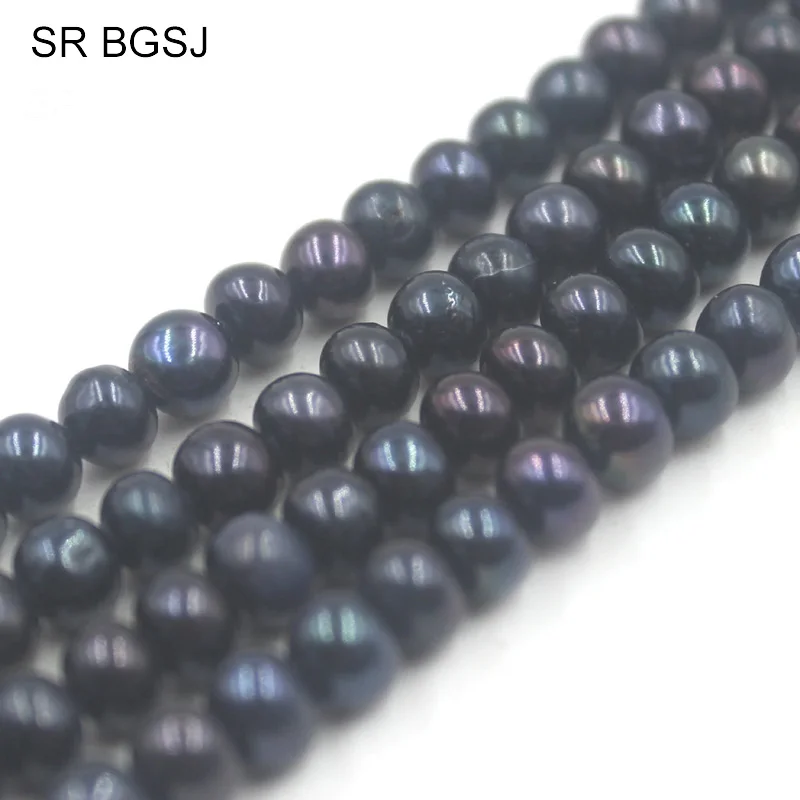 Бесплатная доставка BGSJ камень с пресноводным черным жемчугом 4-5 мм круглый