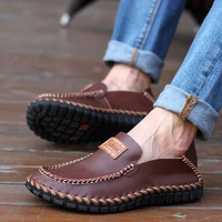 men cow split new fashion casual shoes male genuine leather handsewn trendy loafer moccasins breathable comfy soft leisure shoe