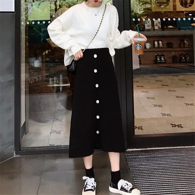 

Женская трикотажная Юбка-миди, Повседневная Длинная однобортная плиссированная полосатая трикотажная однобортная Юбка-миди для осени и зимы, I780