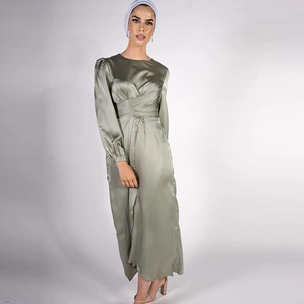 

Satin Abaya Dubai Turkey Muslim Long Modest Dress Islam Clothing Dresses For Women Kaftan Morocco Vestido Longo Robe Africaine