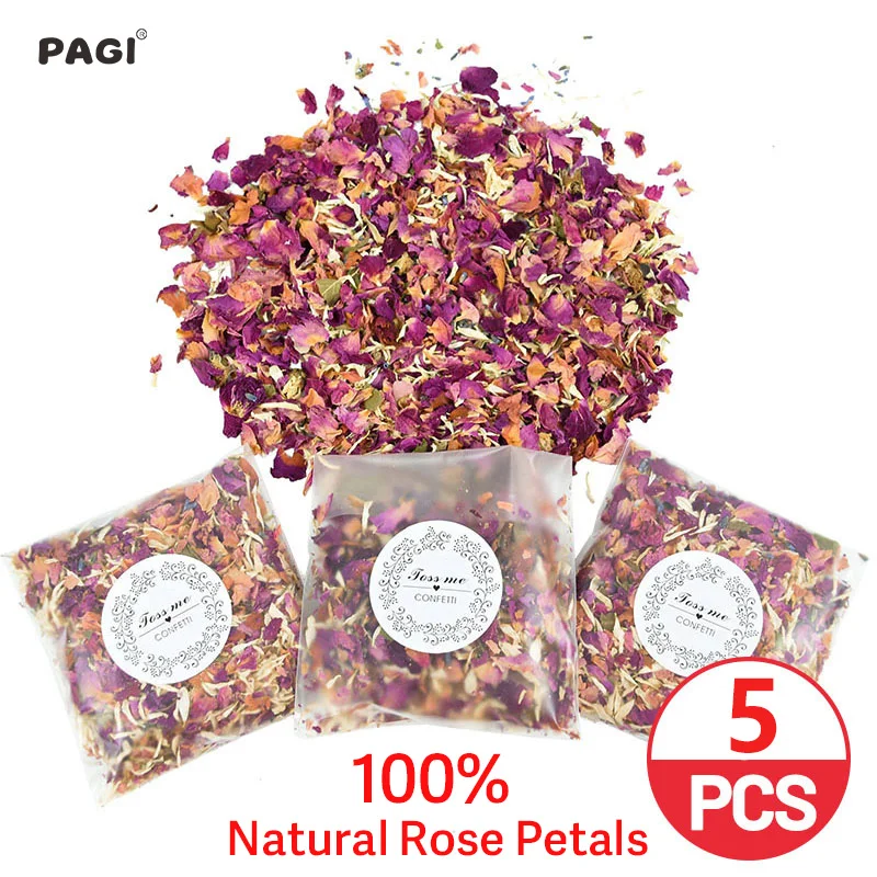 

PAGI 5bag 100% Natural Wedding Confetti Dried Flower Petals Pop Wedding And Party Decoration Biodegradable Rose Petal Confetti