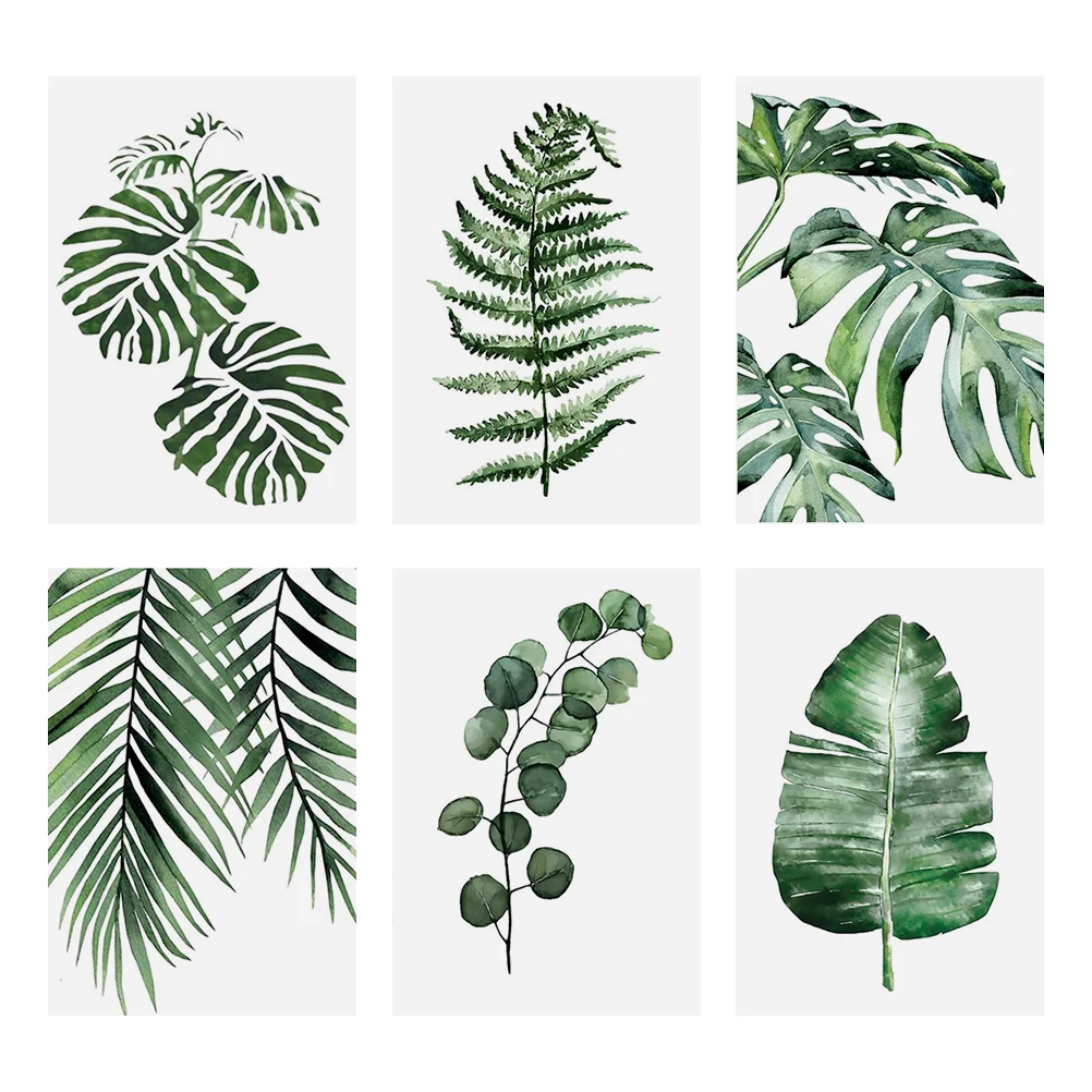 Настенная картина с изображением листьев растений зеленого цвета в ванную