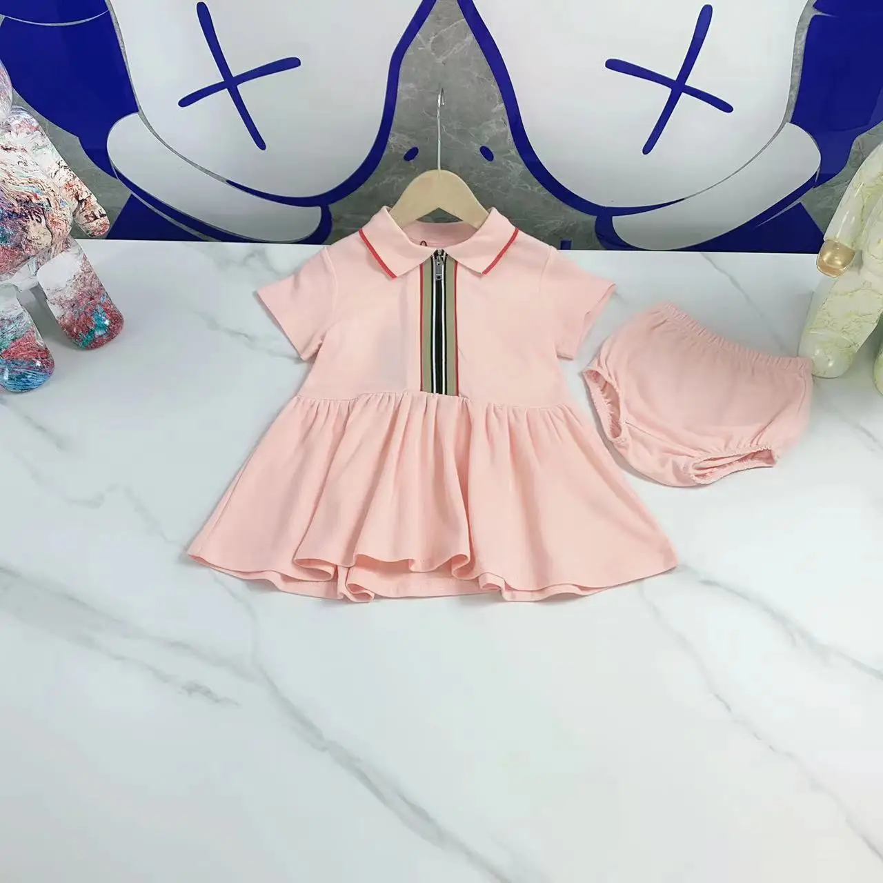 

Luxury Brand Kids Clothes Designer Baby Girls Summer Dress 2022 Children Short Sleeve Casual Wear Cute Stripe Girl Dresses Party