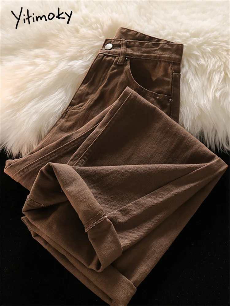

Yitimoky Brown High Waisted Jeans for Women 2023 New Fashion Wide Leg Jeans Vintage Streetwear Straight Casual Y2k Denim Pants
