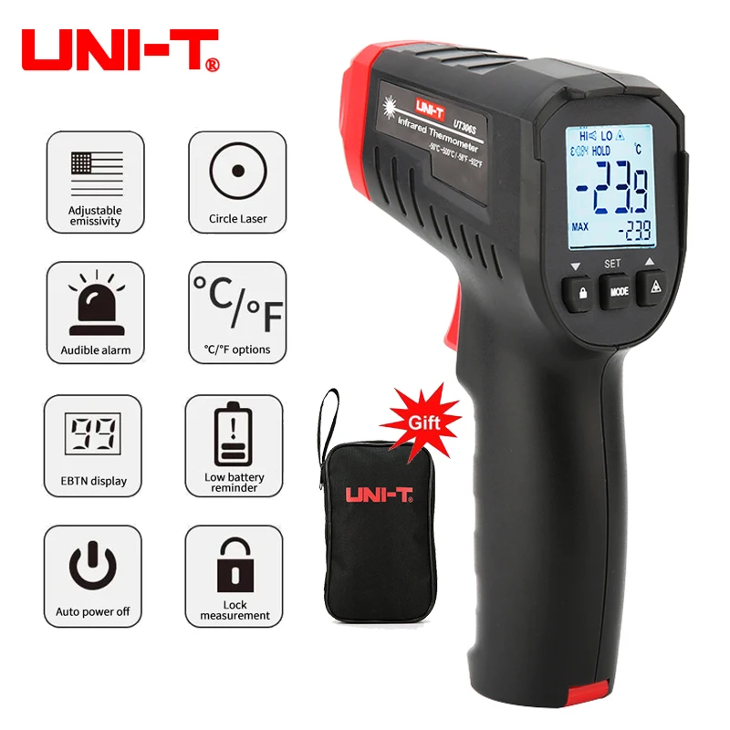 

UNI-T Digital Thermometer UT306S UT306C Non-contact Industrial Infrared Laser Temperature Meter Temperature Gun Tester-50-500