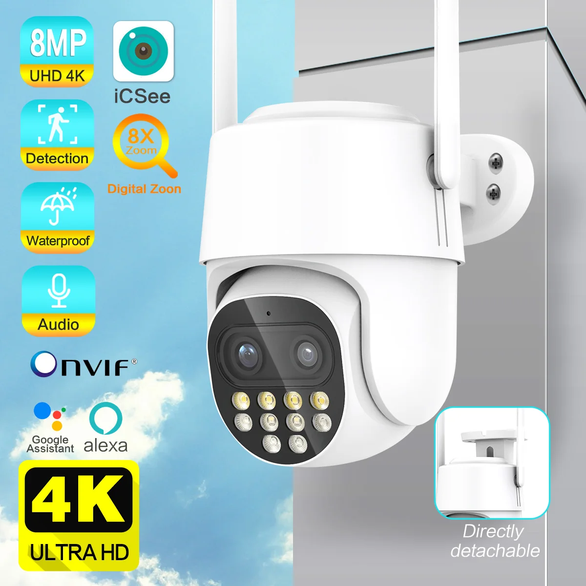 

ANSHICAT 8MP 4K Surveillance Camera 8x Hybrid Zoom 2.8+12mm Dual Lens PTZ WiFi Human Detection 2K Audio Security Video IP Camera