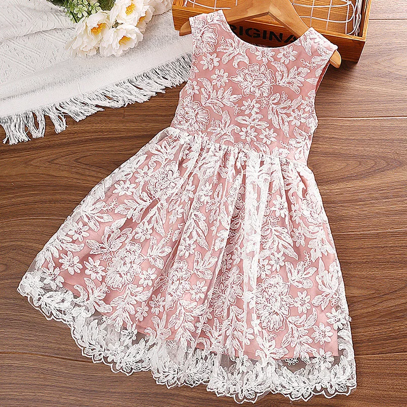 

New Children's Dress Sleeveless Flower Princess Dress School Performance Dress Lace Lovely Dress for 4 5 6 7 Years Girl