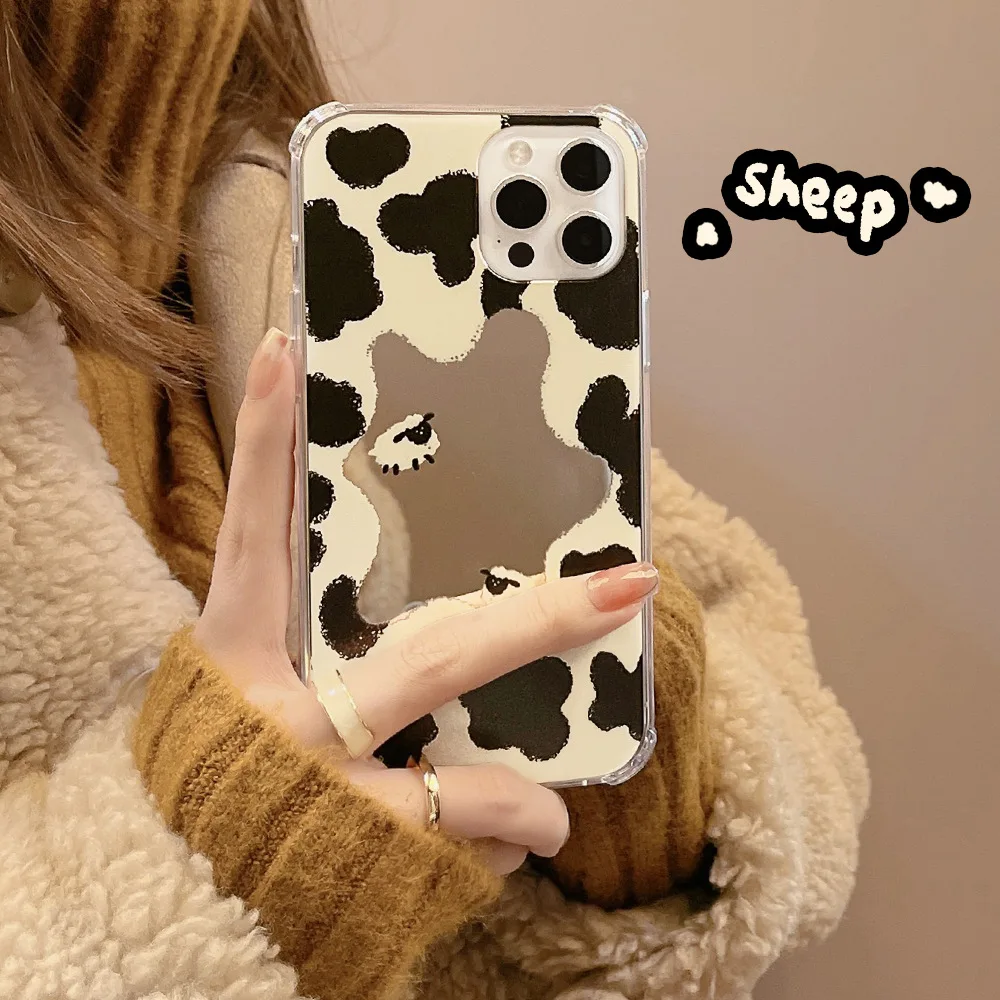 Mirror Sheep Cute Shockproof Protective Phone Case for Pphone 11 12 Pro Max 13 Promax Mini 7 8 Plus X Xr Xsmax Cartoon Conque