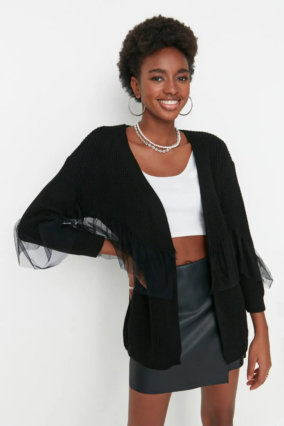

Black Gauze Knitwear Cardigan TWOAW20FV0048