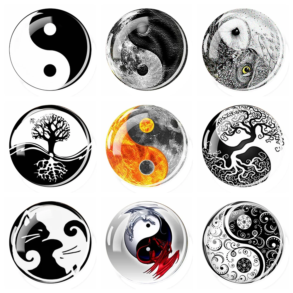 

Yin Yang Magnetic Sticker Black and White Tai Chi Yoga Zen Meditation Glass Dome Cabochon Fridge Magnet Home Decor Stickers Gift