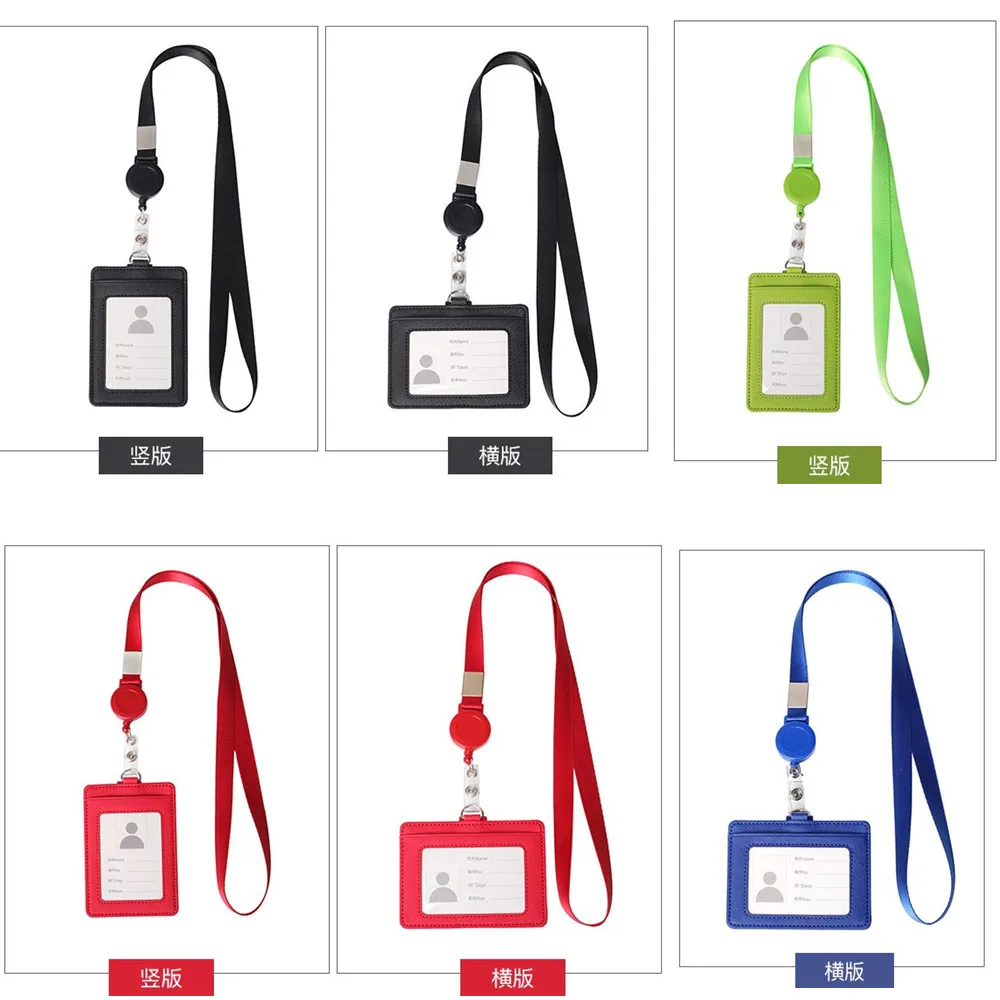 

Retractable Key Chain Lanyard For Keys ID Card PU Leather Bus Pass Card Case Cover Badge Holder Credential Holder