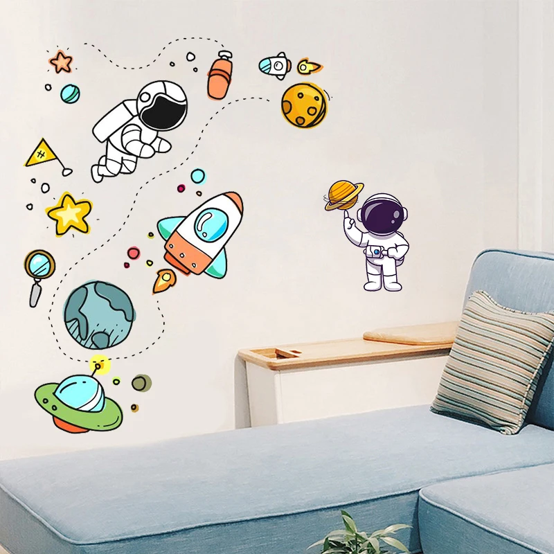 Наклейки на стену с мультяшным астронавтом для детской комнаты художественная