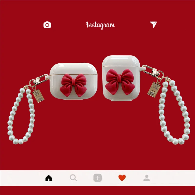 

For Airpods 3 Case 2021/Airpods 3rd Generation Case,3D Bow Case With Pearl Keychain Case For Airpods Pro/Airpods 1/2