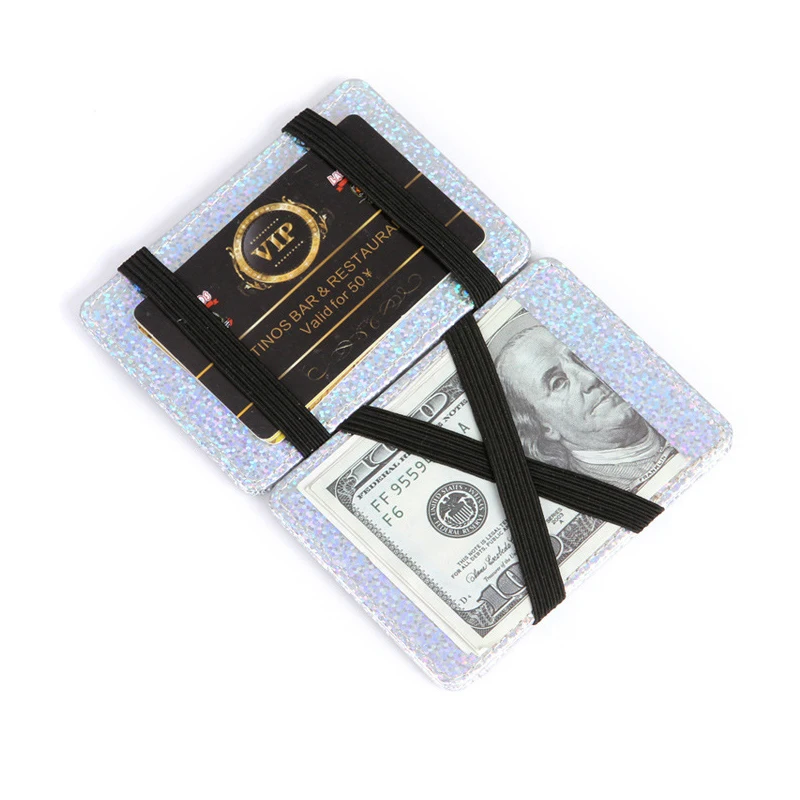 

Korean Laser Glitter Women Card Holder Wallet Black/Green Women Small Purse Credit Card Holder Slim Mini Cute Purse for Girls
