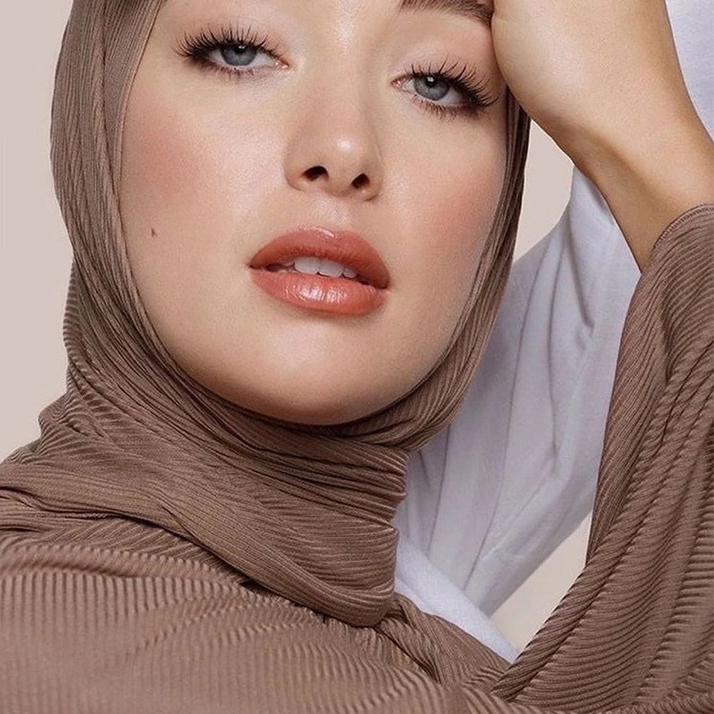 Donne musulmane Jersey a coste Hijab elastico pieghettato elastico Jersey Hijabs sciarpe foulard