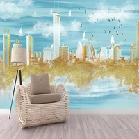 custom 3d wallpaper simple line golden city view wall mural for bedroom sofa background home decor non woven fabric wall paper