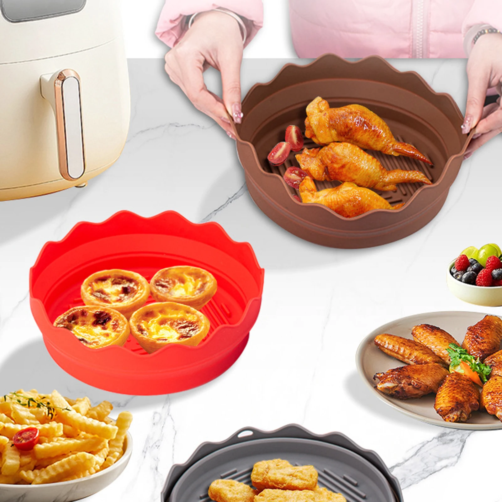 

Air Fryer Silicone Tray Oven Baking Tray Pizza Fried Chicken Baking Tool Reusable Liner Easy to Clean Airfryer Silicone Basket