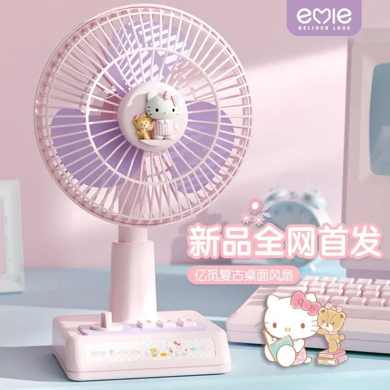 

New Sanrio Kawaii Kuromi My Melody Cinnamoroll Retro Desktop Fan Portable Small Fan Cute Rechargeable Silent Fan