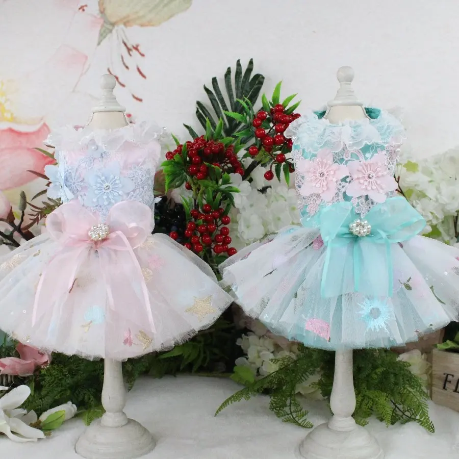 

Pet Wedding Dress Free Shipping Value Embroidered Handmade Teddy Bear Poodle Cat and Dog Clothes Can Be Customized