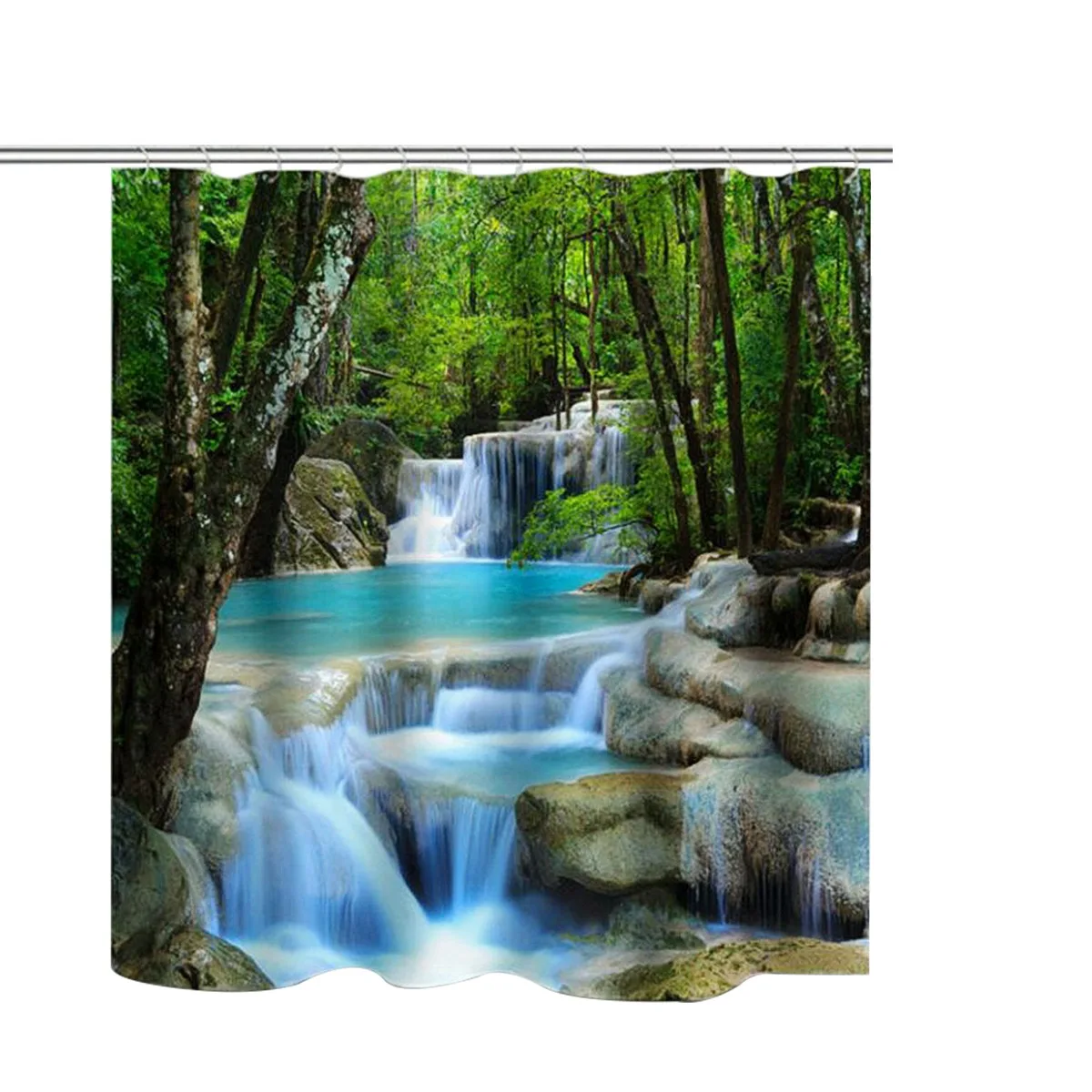 

3D Nature Scenery Bathroom Set Shower Curtain Bathroom Curtain with 12x Hooks Water-Repellent Shower Curtain