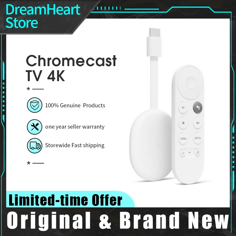 Оригинальный Новый Google Chromecast 4 TV с | Готовый запас Android 10 Сертифицированный Netflix Dolby