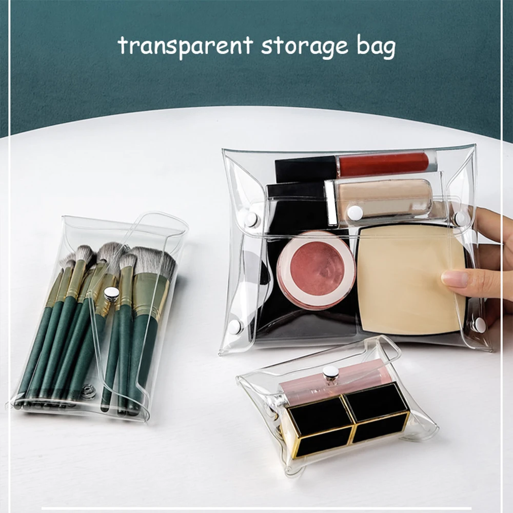 Portable Toiletry Bag Transparent Cosmetic Bag INS Style Waterproof Travel Snap-Button Cosmetic Brush Storage Case TinyOrganizer