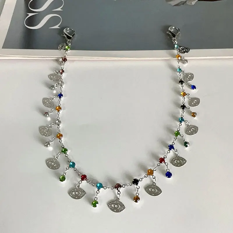 2PCS Luxury Multicolor Rhinestones Evil Eye Tassel Chains Shoe Buckles Decoration Sneaker Shoes Turkish Eye Jewelry Accessories