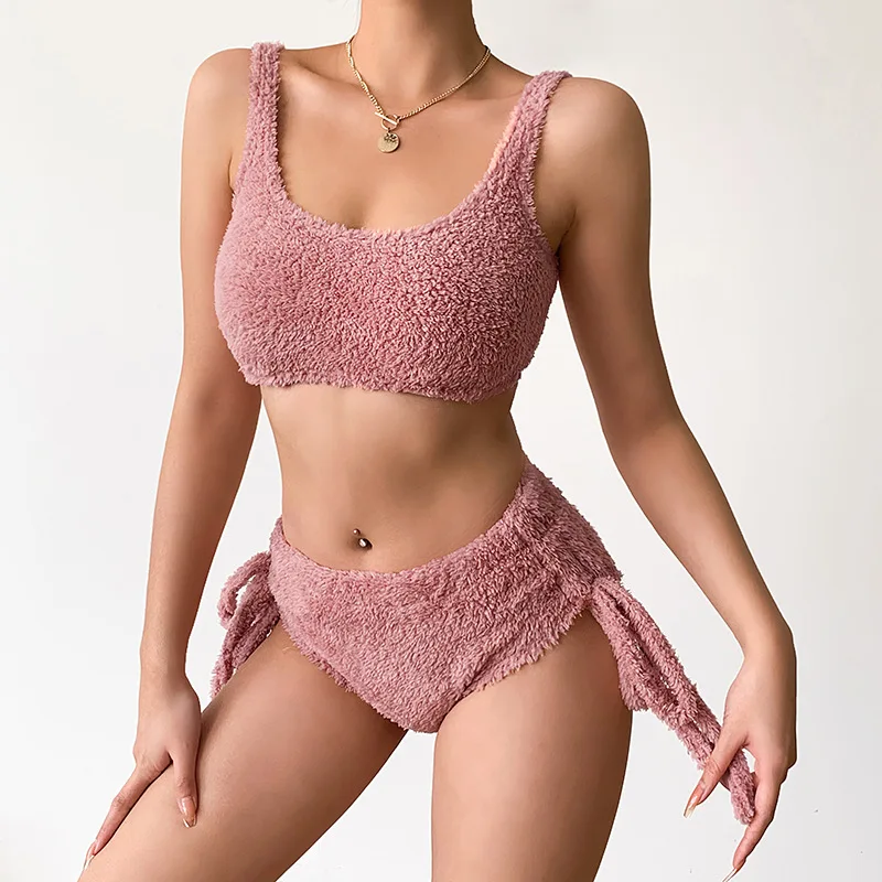 

Летний женский повседневный комплект одежды из 2 предметов, Женский однотонный топ без рукавов и с U-образным вырезом, плюшевый топ на бретел...