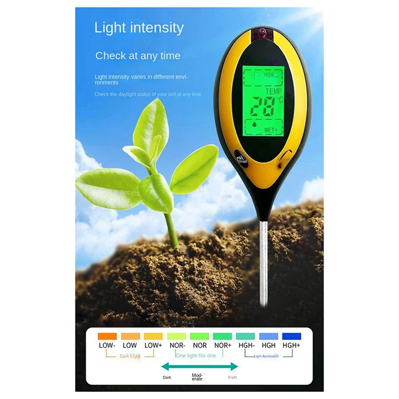 Измеритель влажности/температуры/PH почвы 4 в 1 тестер интенсивности солнечного
