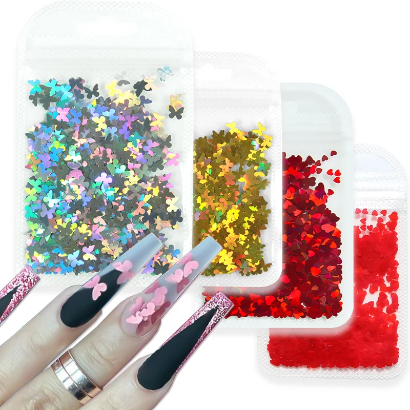 

Блестящие Блестки для ногтей в форме бабочки, сердца, звезды, блестки, 3D лазерные зеркальные ломтики, Рождественский дизайн, хлопья, украшен...
