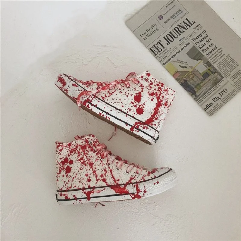 

Graffiti Blood Canvas Shoes Men's Espadrilles High Top Sneakers Youth Boys Autumn Shoes Male Sneaker Man Vulcanized Sport Shoes