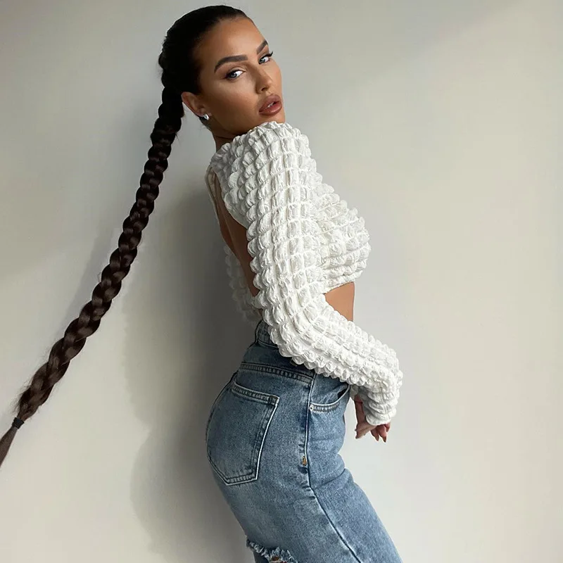 

Женская футболка с открытой спиной, короткая облегающая футболка в европейском и американском стиле с круглым вырезом и открытой спиной, ле...