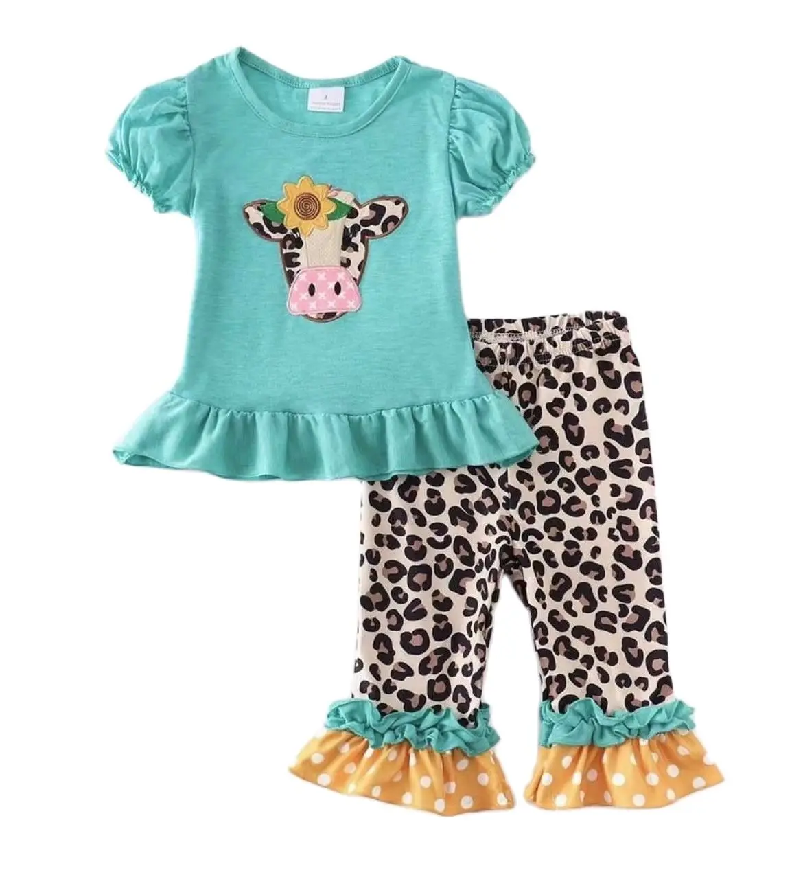 

Summmer Boutique Girl's Cow Print Short -Sleeved Top and Trouses Two-Piece Set