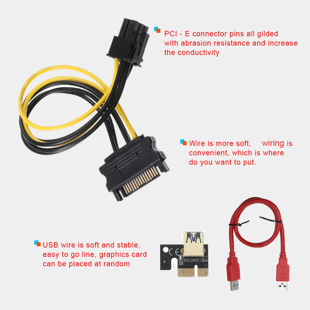 Newest VER016 PCIE Riser 016 V016 PCI Express X16 Temperature Voltage 3 RGB LED 6P USB Mining For Video Card |