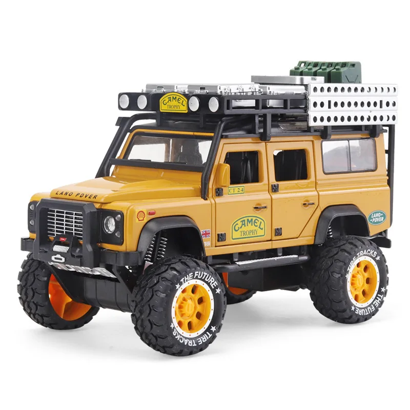 

1:28 Alloy Diecast Toy Car Model Camel Defender Metal Toys Vehicles Trophy Pull Back Sound Light Collection For Children Gifts