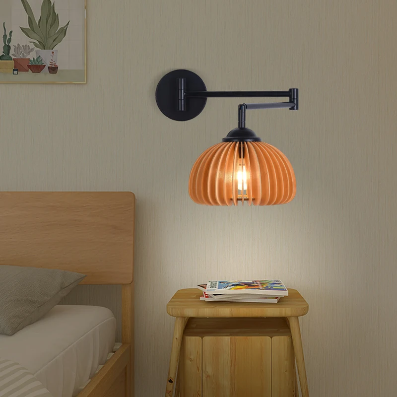 

Wooden Wall Lights Adjustable Left Right for Bedroom Bedside Study Reading Lighting Modern Minimalist Log Home Decor Wall Lamps