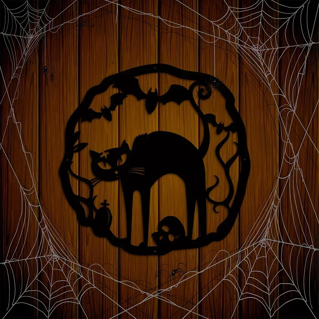 Современный страшный настенный знак для дома и улицы венок с изображением кошки