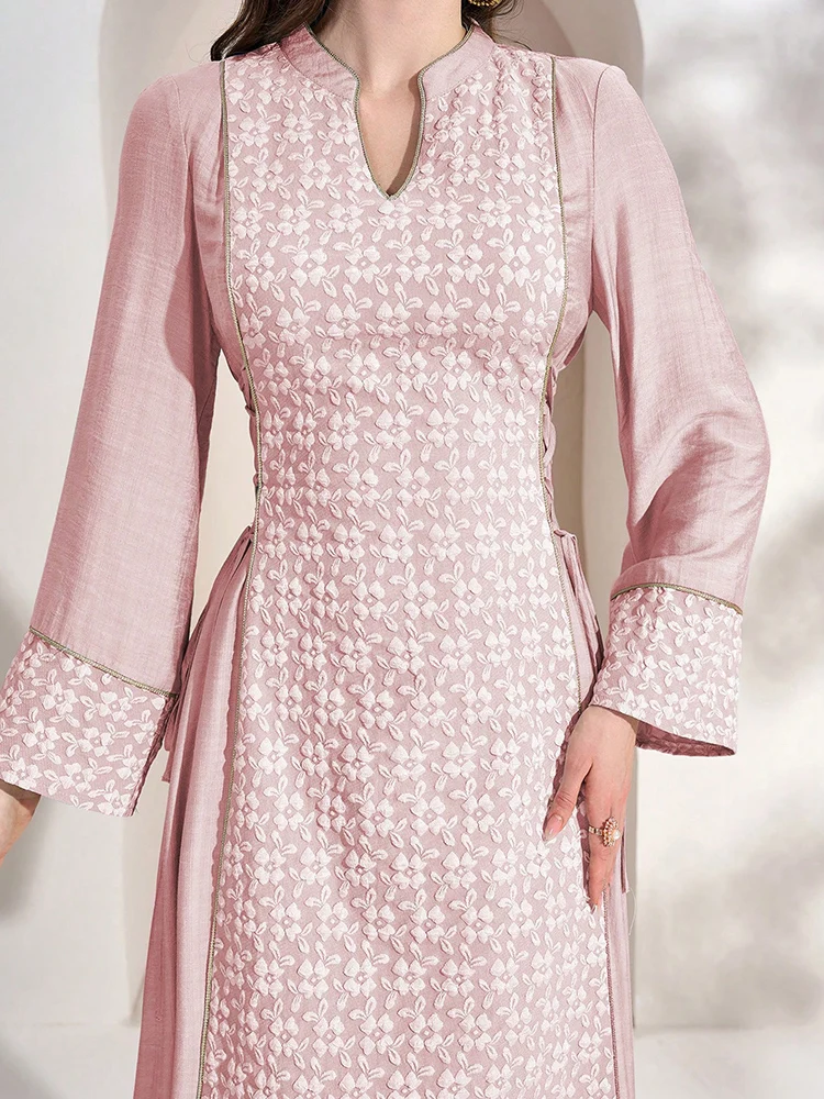 TOLEEN-Женское элегантное платье в арабском стиле с длинными рукавами вырезом