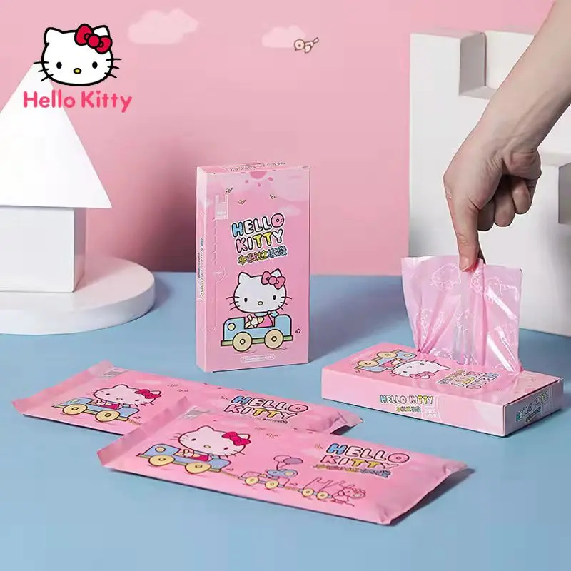 

Сумка для мусора Hello Kitty для машины, утолщенный пластиковый мешок для жилета, с розовым принтом, среднего и маленького размера