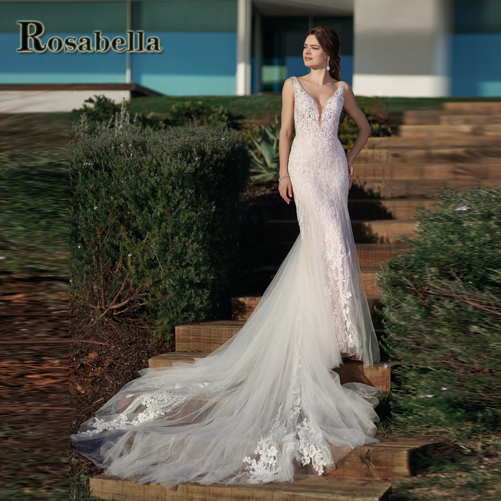 

ROSABELLA Luxury Cutout Mermaid Wedding Dresses For Women Illusion Appliques Vestidos De Novia Brautmode Personised Plus