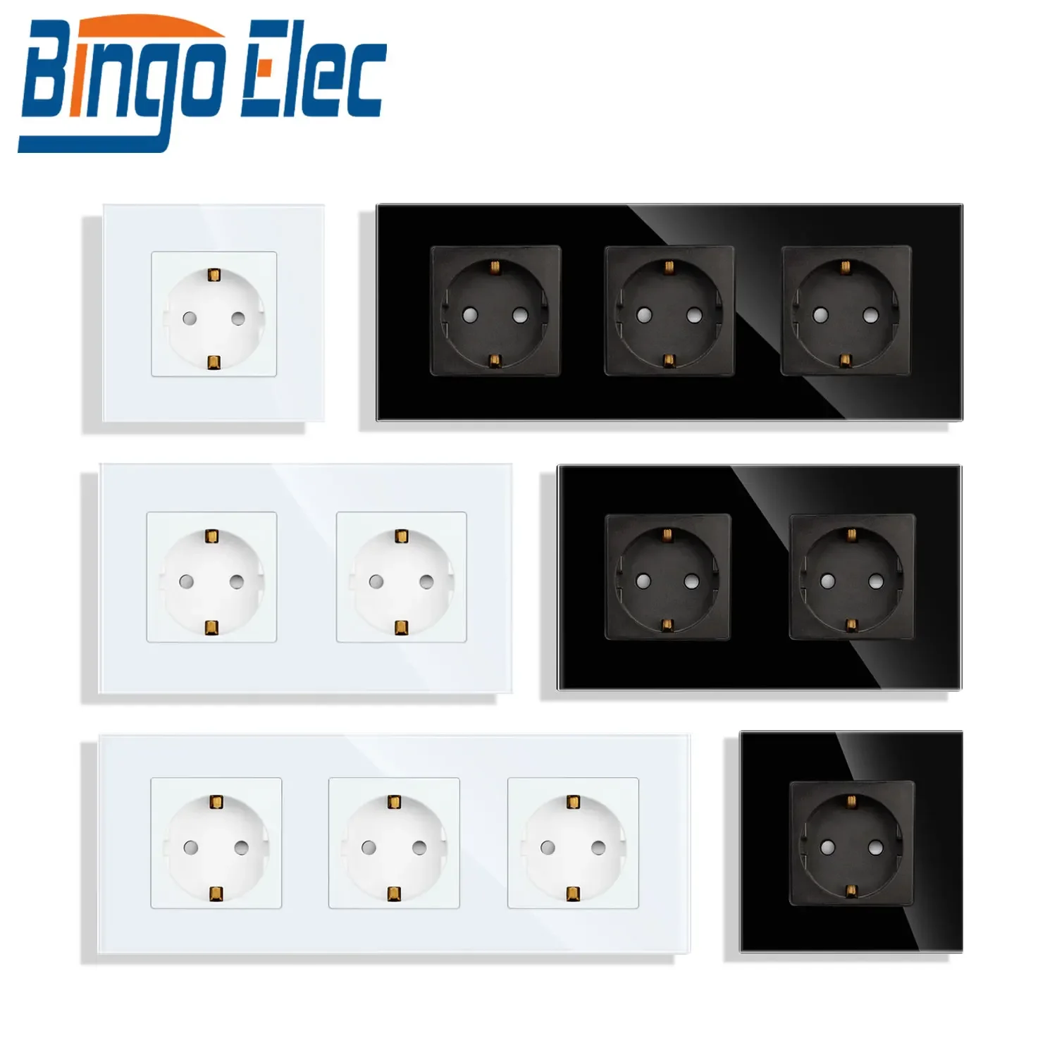 Фото Bingoelec стандарт ЕС, одинарная настенная розетка, двойные стеклянные розетки, тройные розетки, электрическая розетка 16А для обустройства дома №2