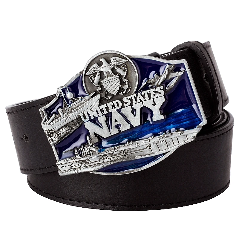 America Navy Badge Metal Buckle US NAVY Emblem Sea Forces Sign Men Leather Belt Military Style Soldier
