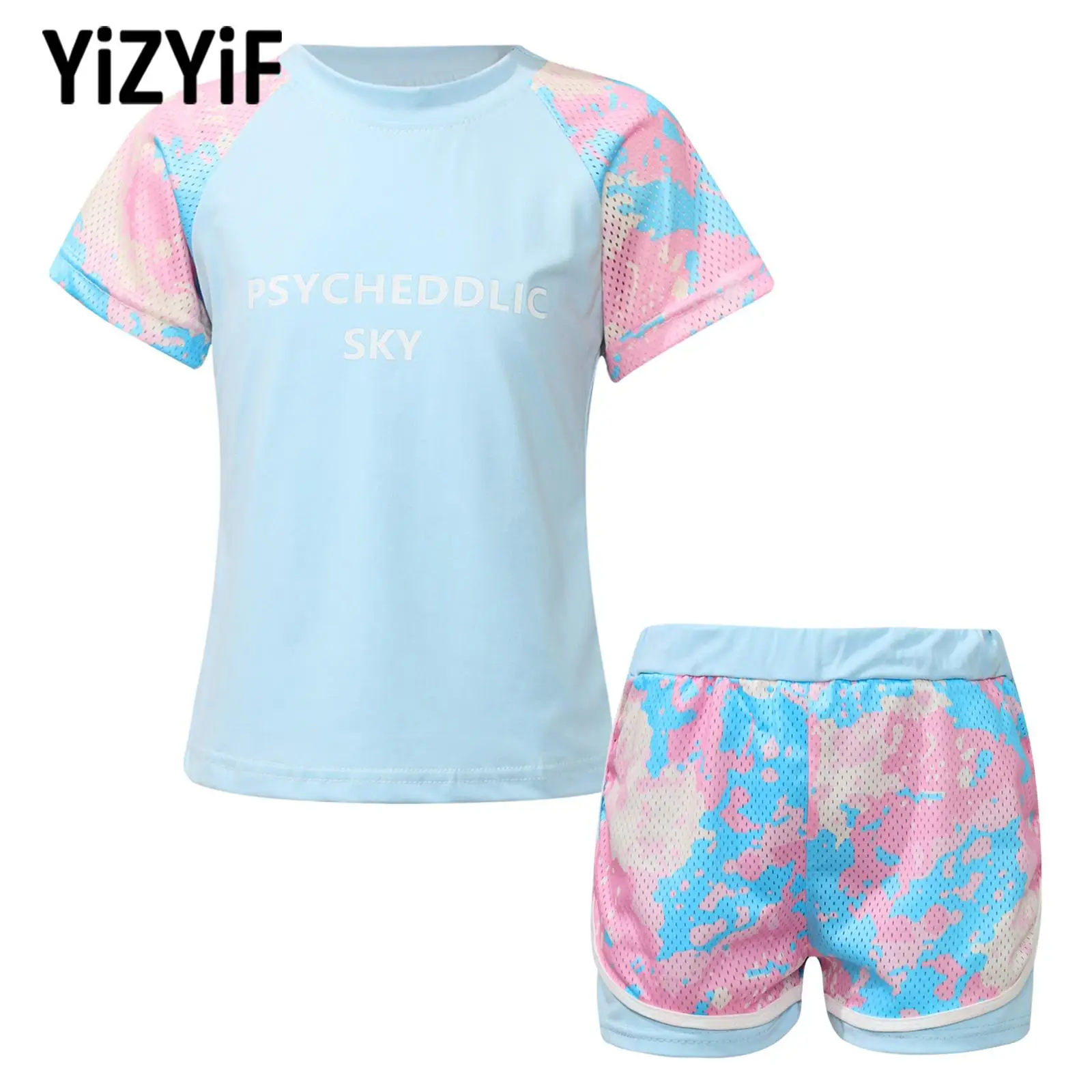 

Girls Swimming Suits Swimsuit Rash Guards Swimwear Breathable Short Sleeve T-shirt+Shorts Skirt Set for Summer Sunsuit Beachwear