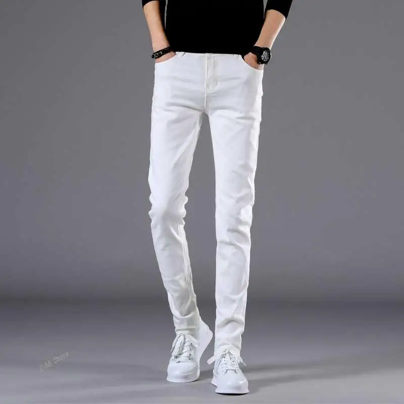 DIMI Casual Men's Jeans Size 27-36 Men Stretch Jeans Fashion White Denim Trousers for Male Winter Fleece Retro Pants
