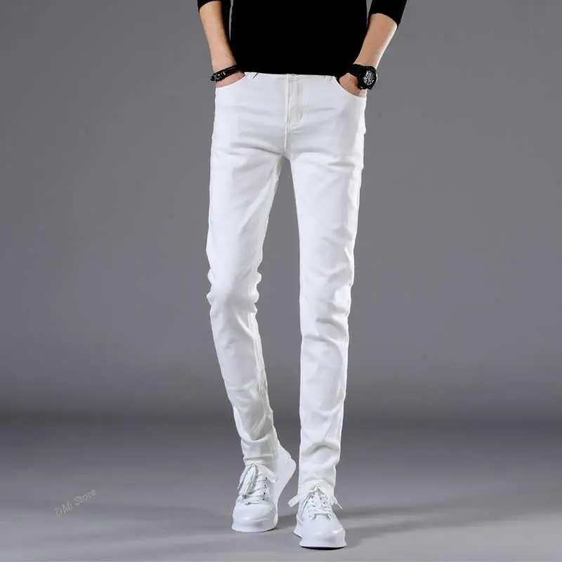 

DIMI Casual Men's Jeans Size 27-36 Men Stretch Jeans Fashion White Denim Trousers for Male Winter Fleece Retro Pants