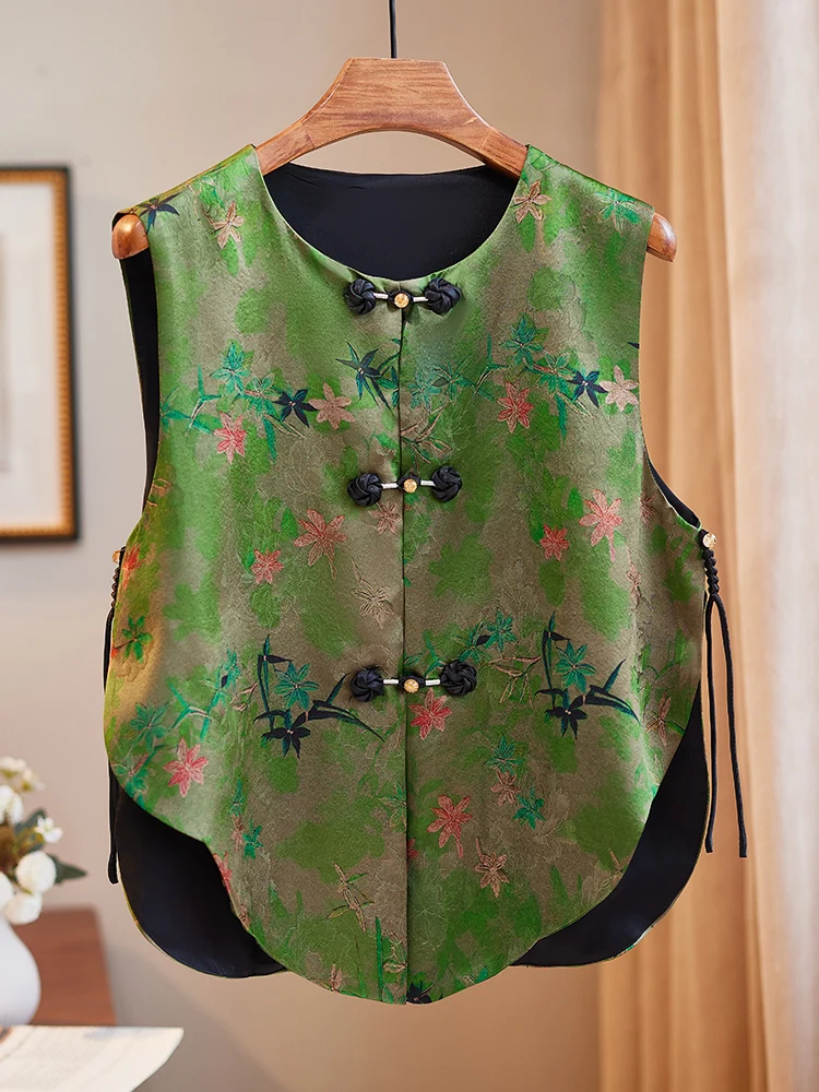 Весна и осень 2024 новый китайский Sle National атласный жаккардовый жилет с пряжкой без