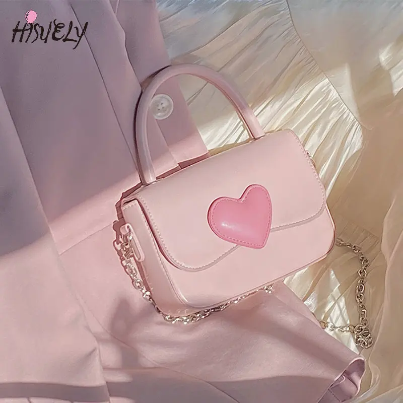 

Новая милая маленькая квадратная сумка через плечо с розовым сердцем для девушек, женская сумка-тоут с сердцем, женские сумки на цепочке с верхней ручкой, сумка-мессенджер в подарок