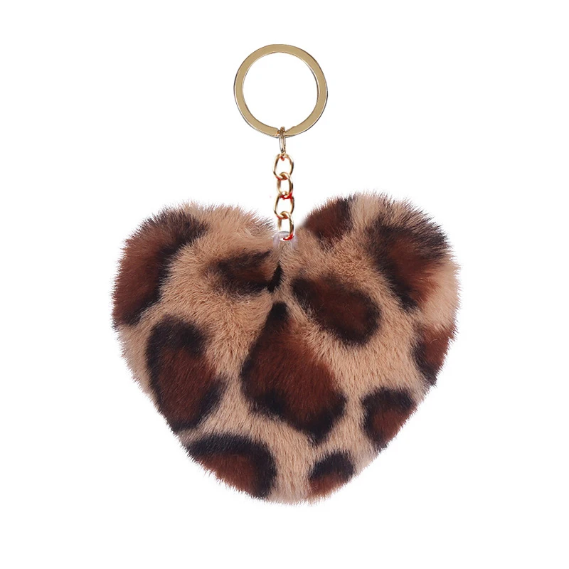 Artificial Rabbit Fur Pom-pom Keychain Leopard-print Pom-pom Keychain Lady Mobile Phone Bag Key Ring Love Pendant Decoration