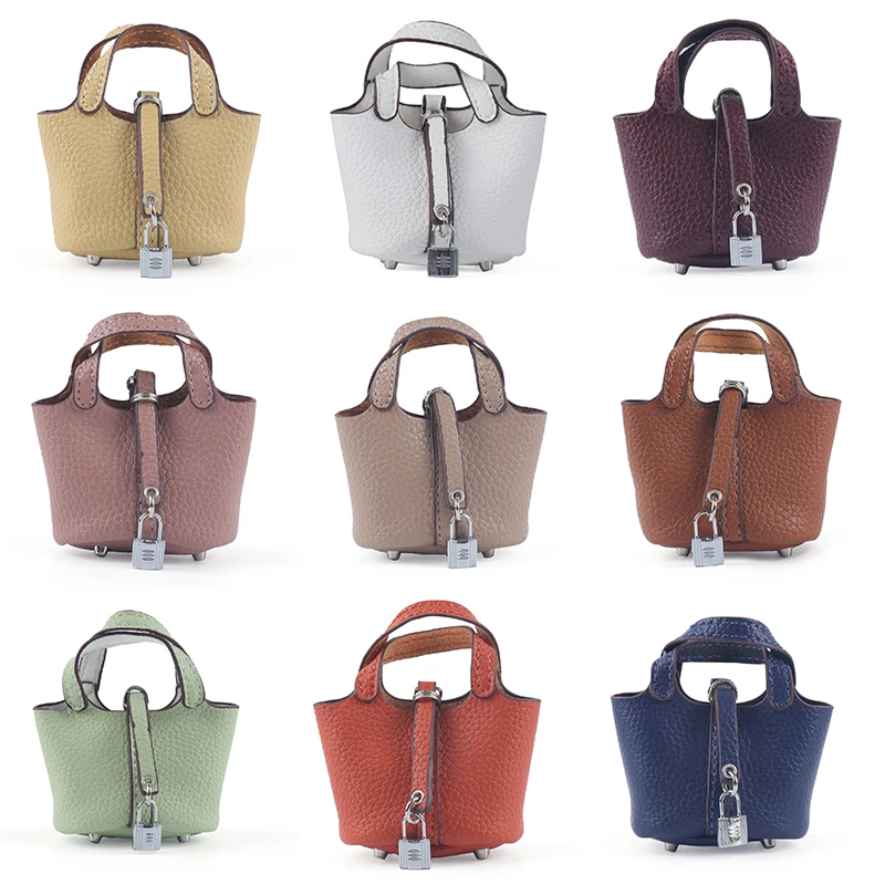 

New Handmade Mini Tiny Cow Leather Handbag Decoration Pendant Bag Airpod Earphone Case Trendy Key Charm Miniature Purse keychain